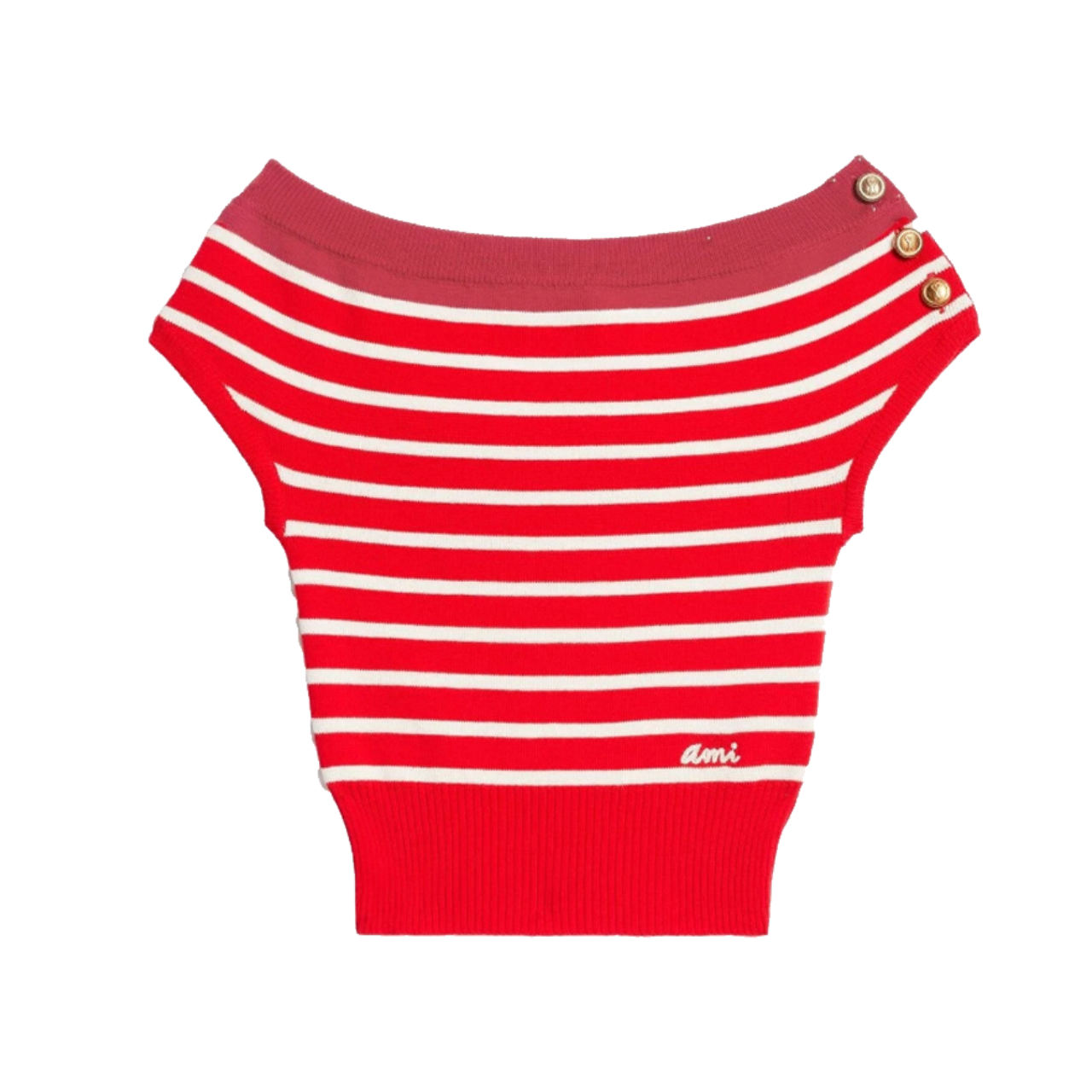 Ami Paris Off-The-Shoulder Striped Top