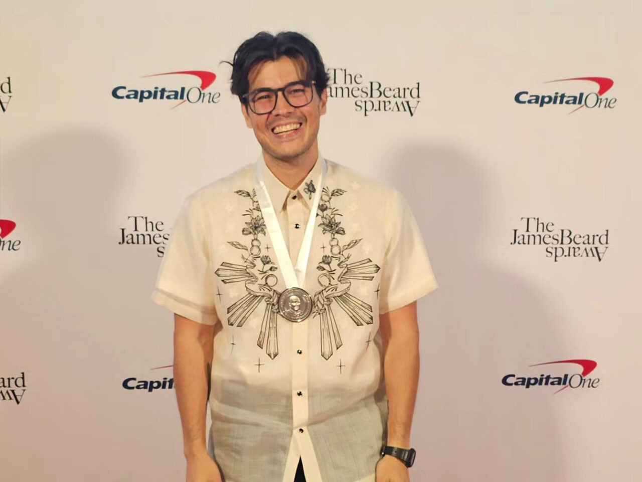 Erwan Heussaff wearing his James Beard Award