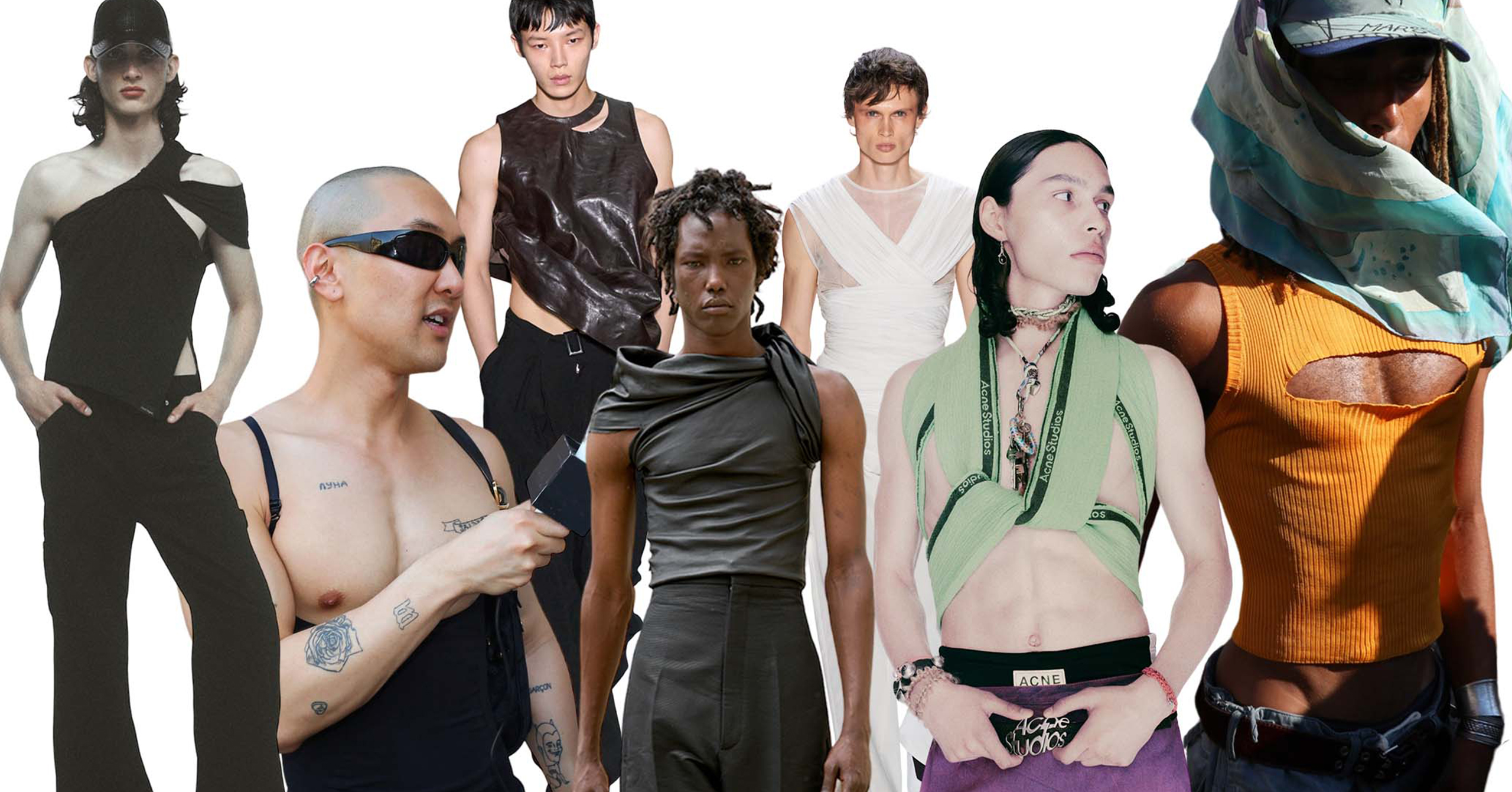 Collage of tank top street style runway