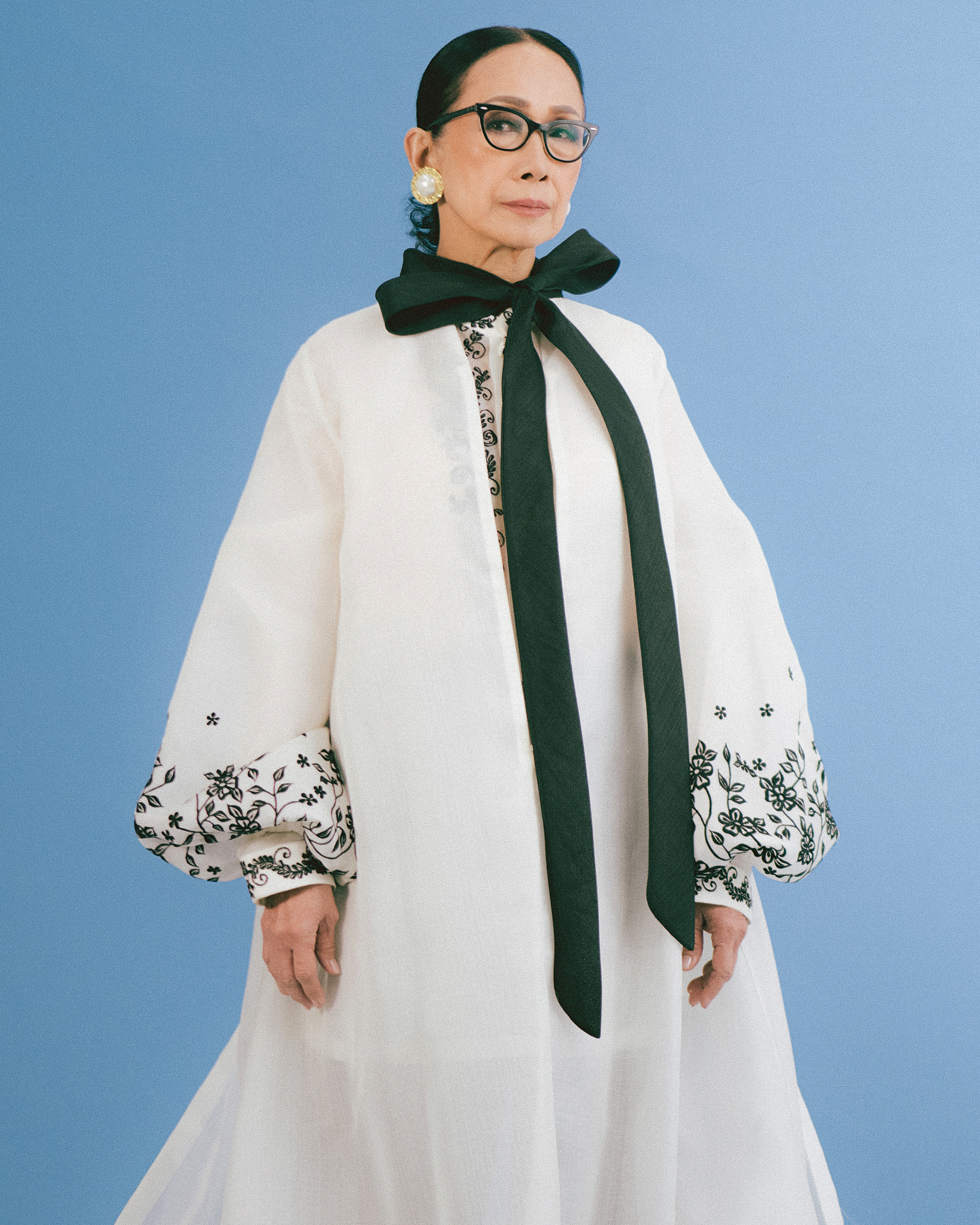 Tessie Singson in a modern terno dress, styled by Daryl Chang.