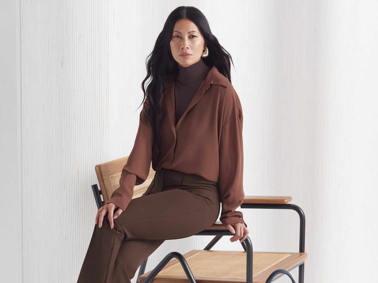 Raissa Gerona wearing a monochromatic brown outfit for Vogue Philippines