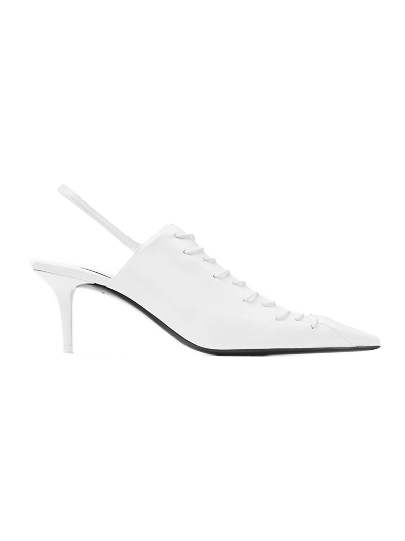 JIMMY CHOO X JEAN PAUL GAULTIER Opitcal White Patent Fabric Sling Back Pumps With Laces
