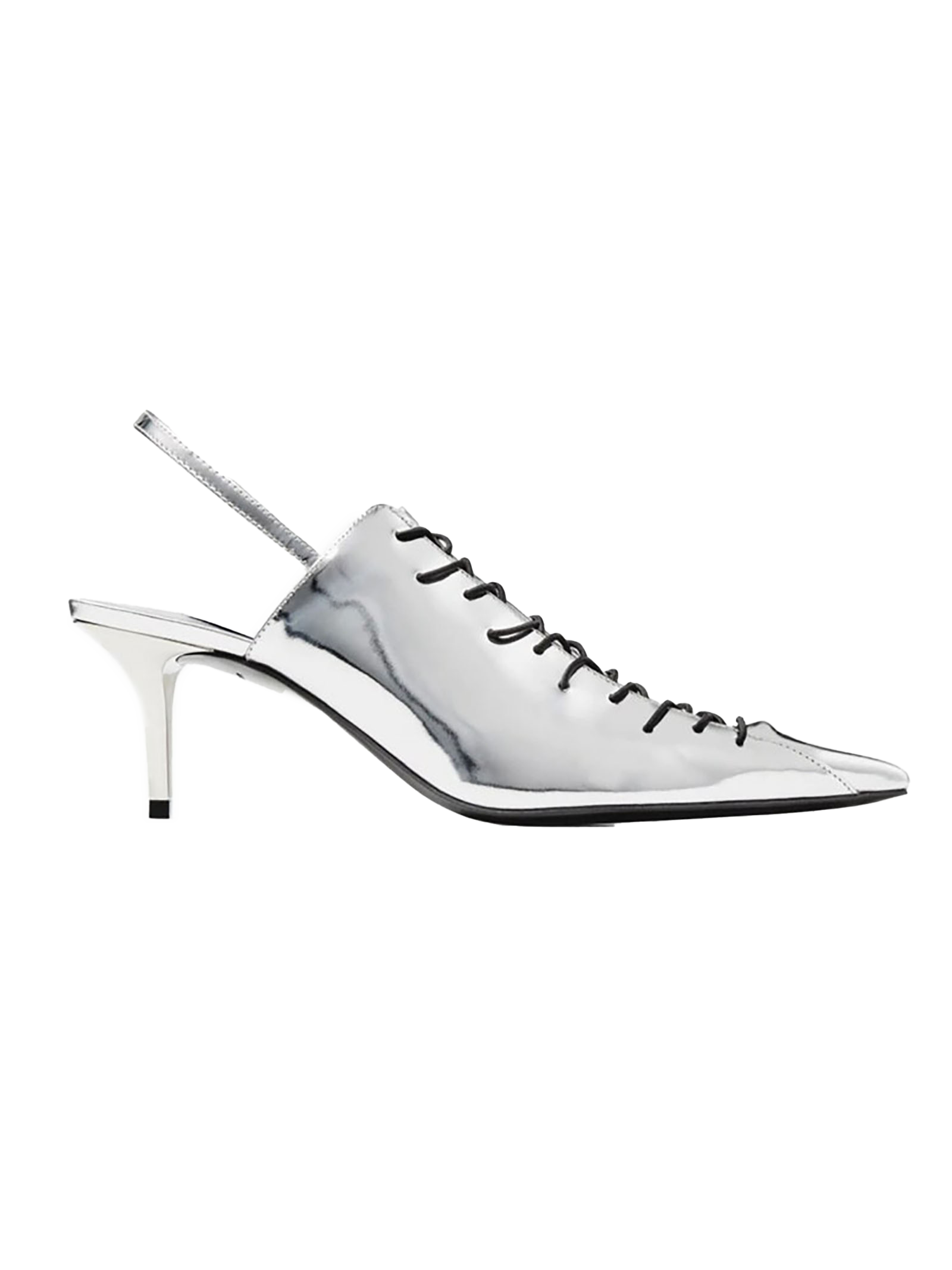 JIMMY CHOO X JEAN PAUL GAULTIER Silver Liquid Metal Leather Sling Back Pumps With Laces