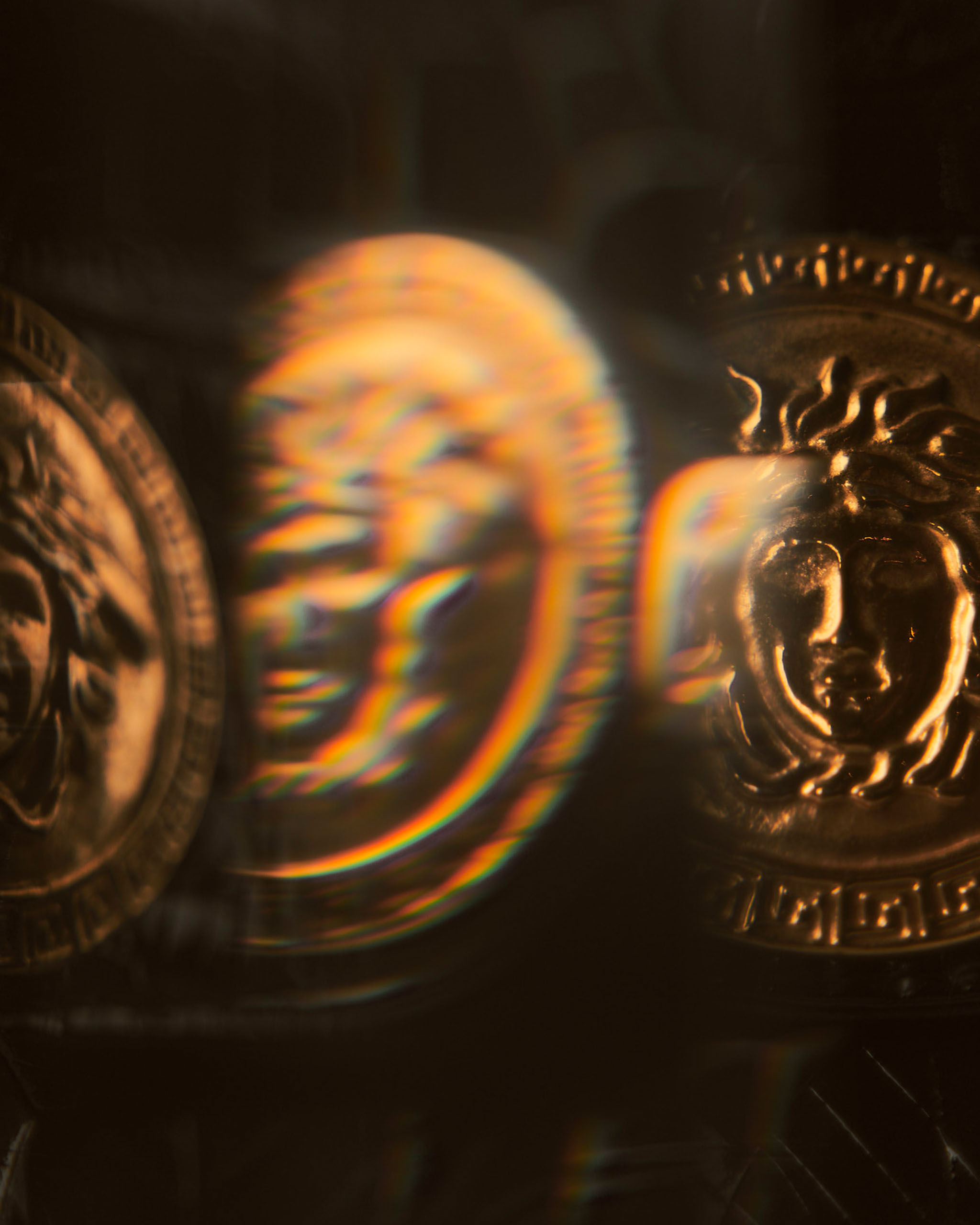 Gold hardware of Heart Evangelista’s vintage Versace handbag.