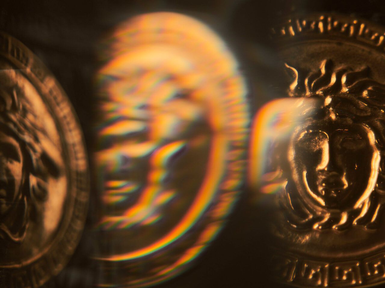 Gold hardware of Heart Evangelista’s vintage Versace handbag.