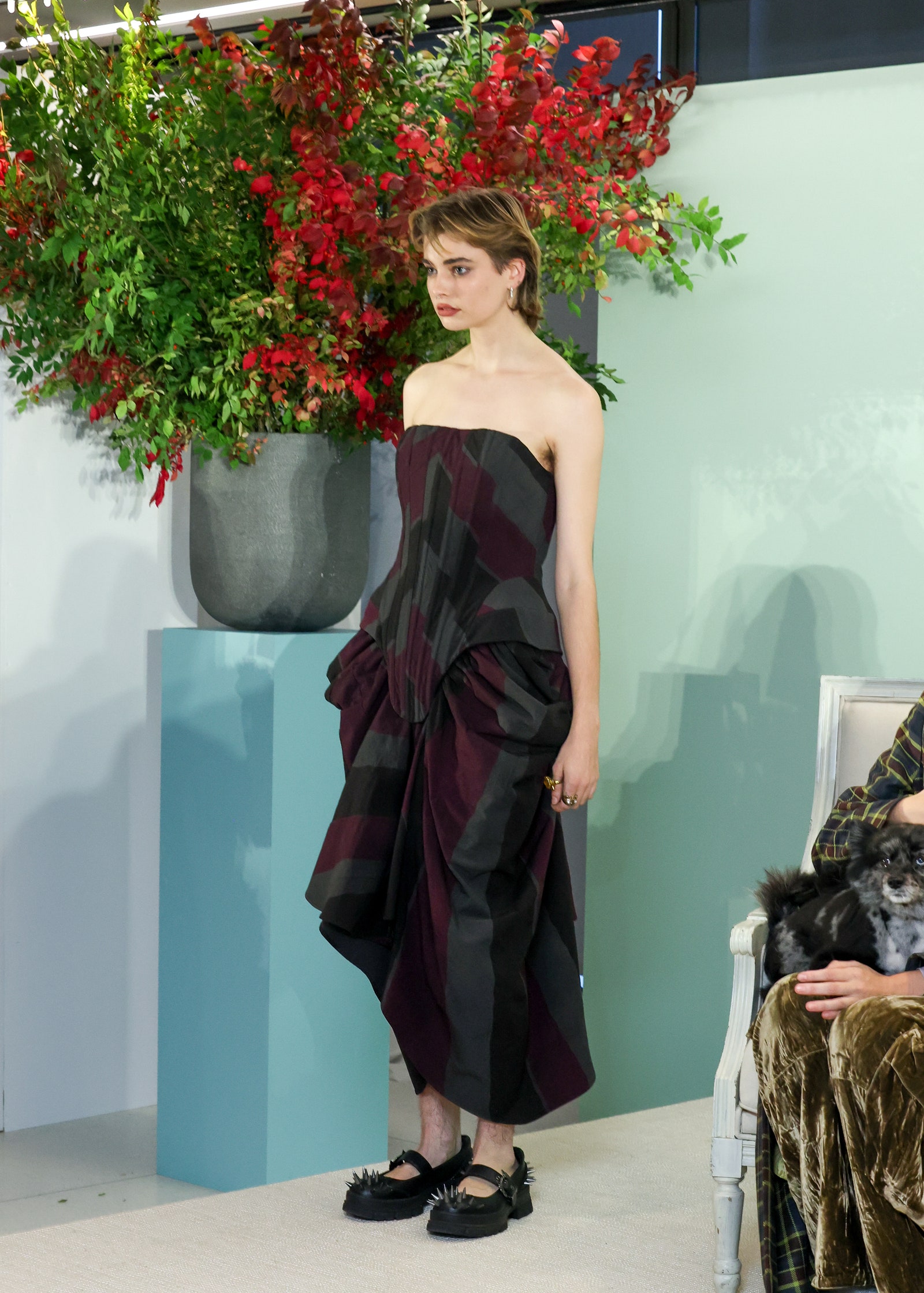 runway black striped dress