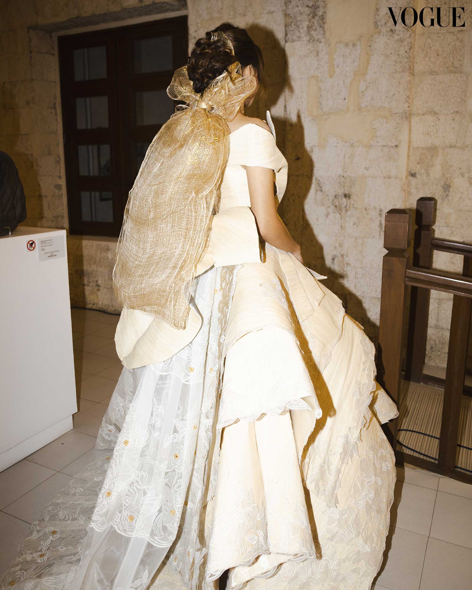 saguran weaving white puffy dress from bohol philippines designer