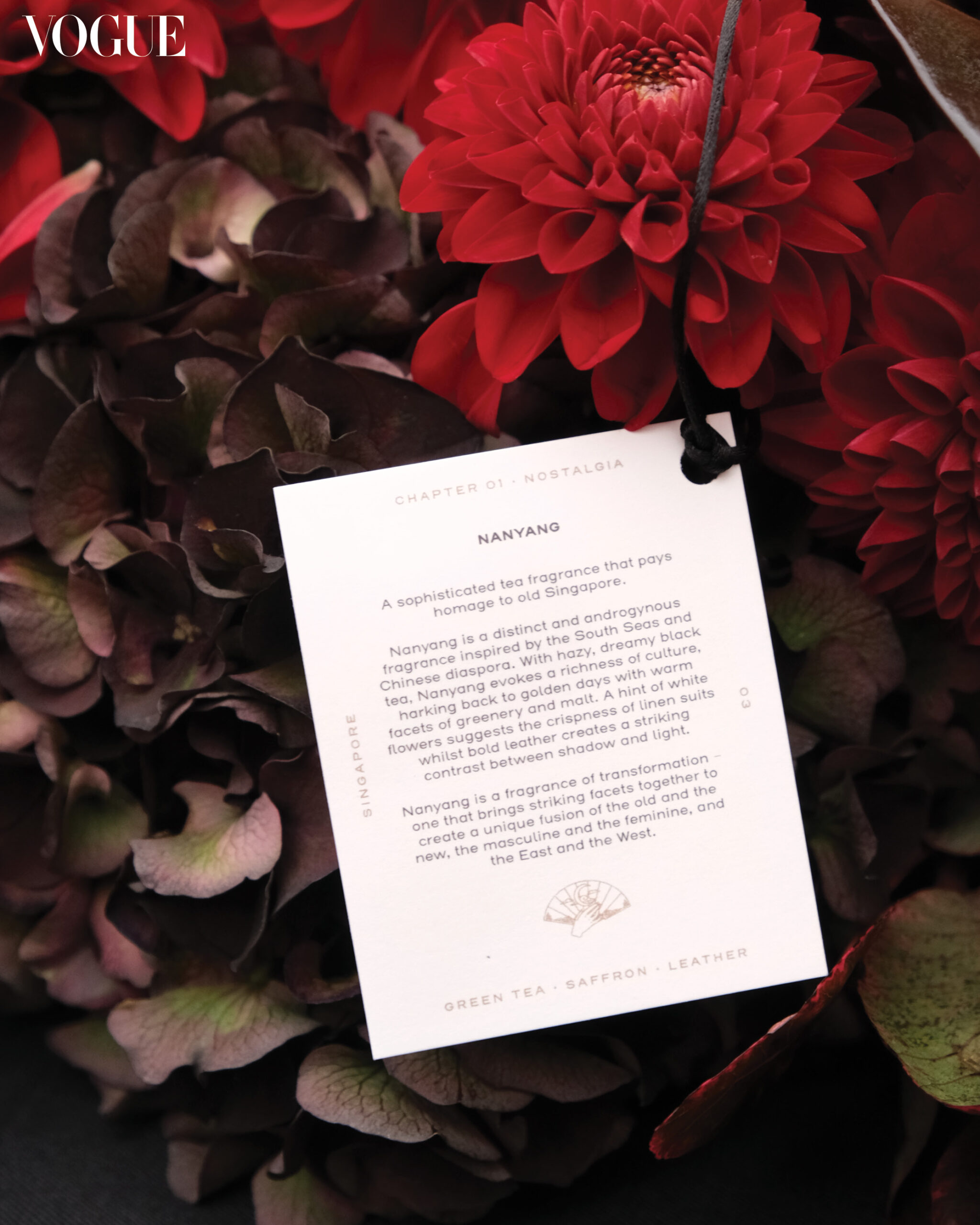 One of Maison de L'Asie's signature scents is Nanyang, an homage to Singapore, with notes of green tea, bergamot, saffron, and leather.