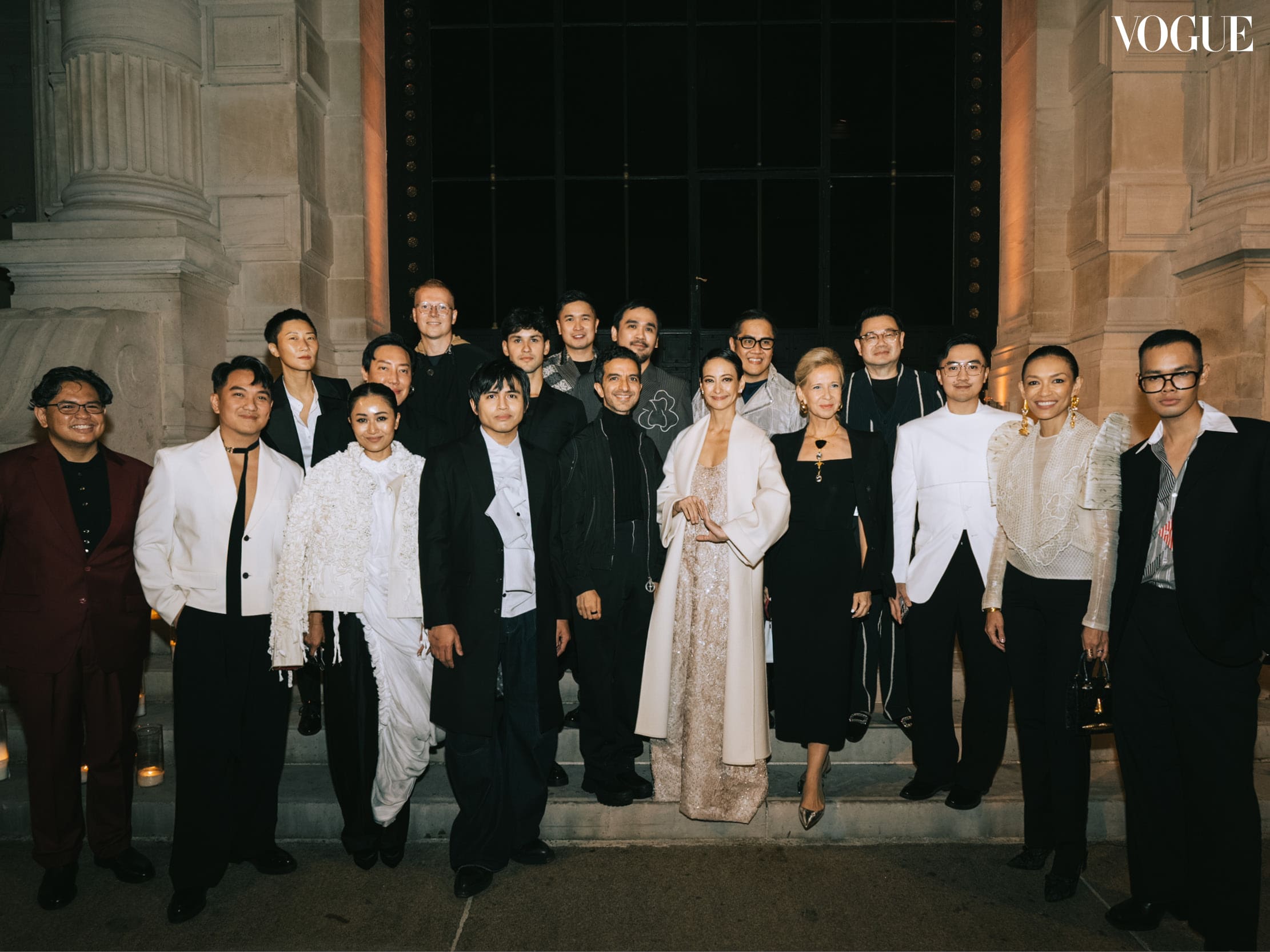 First row from left to right: Vogue Philippines managing editor Jacs Sampayan, VMan Southeast Asia creative director Vince Uy, Vogue Philippines fashion director Pam Quiñones, Vogue Man editor Danyl Geneciran, Vogue Philippines beauty editor Joyce Oreña, and Anz Hizon; Second row from left to right: Vogue APAC editorial director Leslie Sun, Desmond Lim, Vogue Adria editor-in-chief Milan Djacic, CEO and founder of The Business of Fashion Imran Amed, Vogue Philippines editor-in-chief Bea Valdes, Vogue Singapore publisher Bettina von Schlippe, Vogue Philippines art director Jann Pascua; Third row from left to right: Vogue Ukraine editor-in-chief Vena Brykalin, AGC Powerholdings Vice President of Business Development Randolfo Palanca Jr, CEO and chairman of AGC Powerholdings Inc. Archie Carrasco, president of MEGA Global Licensing Inc. Suki Salvador, and Vogue Thailand editor-in-chief Kullawit Laosuksri