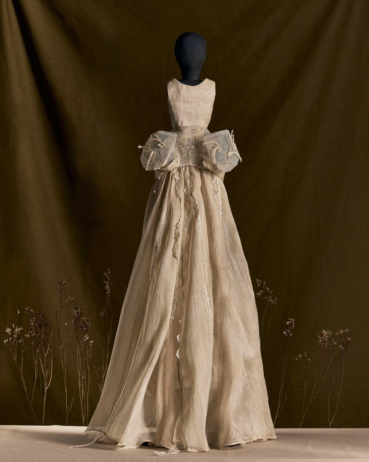 Gabbie Sarenas Traditional Mesh floral piña silk Terno Dress for Vogue Philippines Vogue Threads