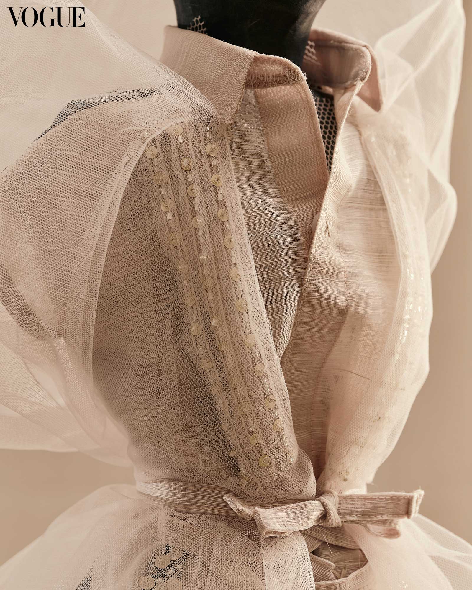 Jo Ann Bitagcol Brown Barong Mesh Sequins Dress