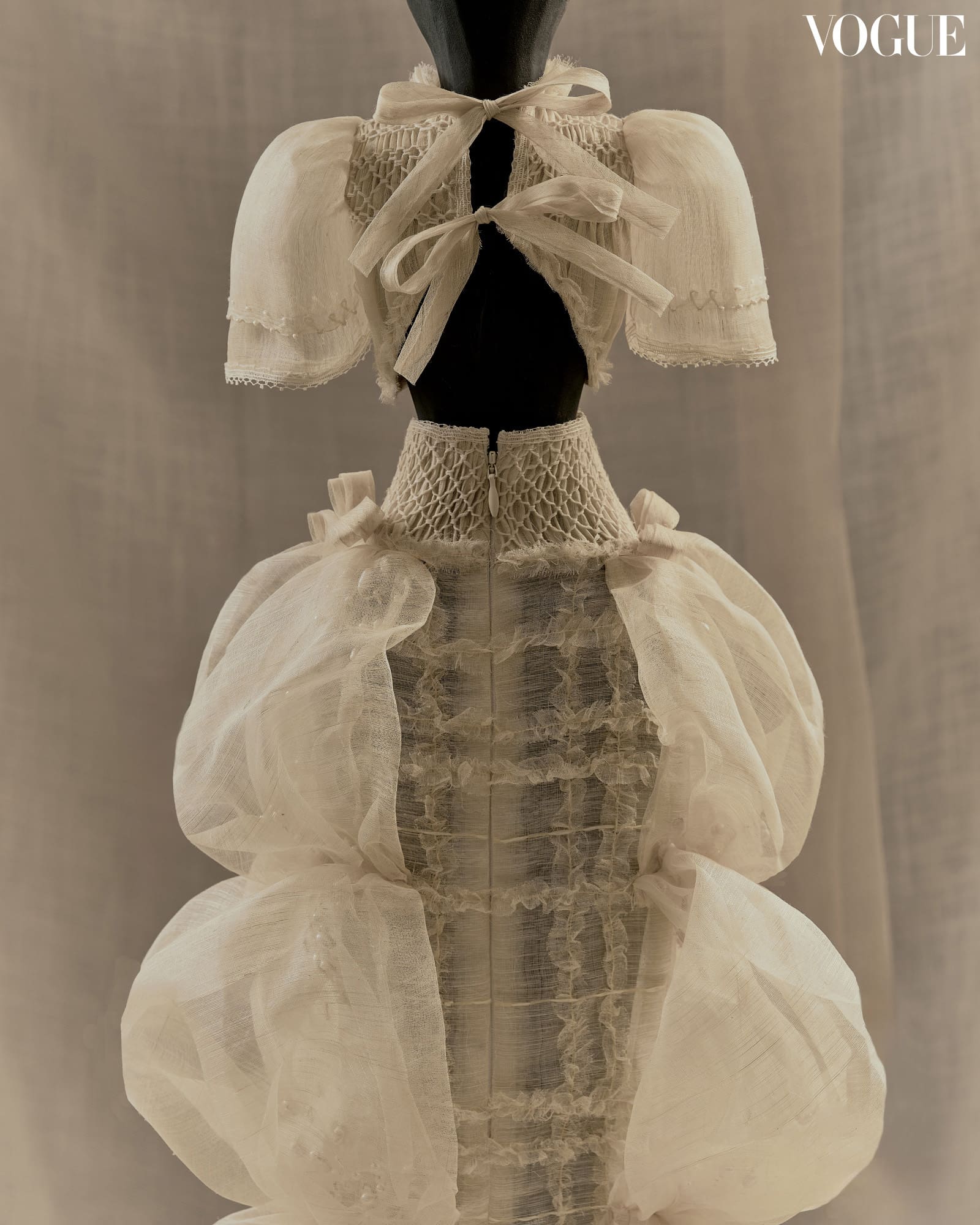 Vania Romoff Puffy Beige Ribbon Two Piece Ensemble