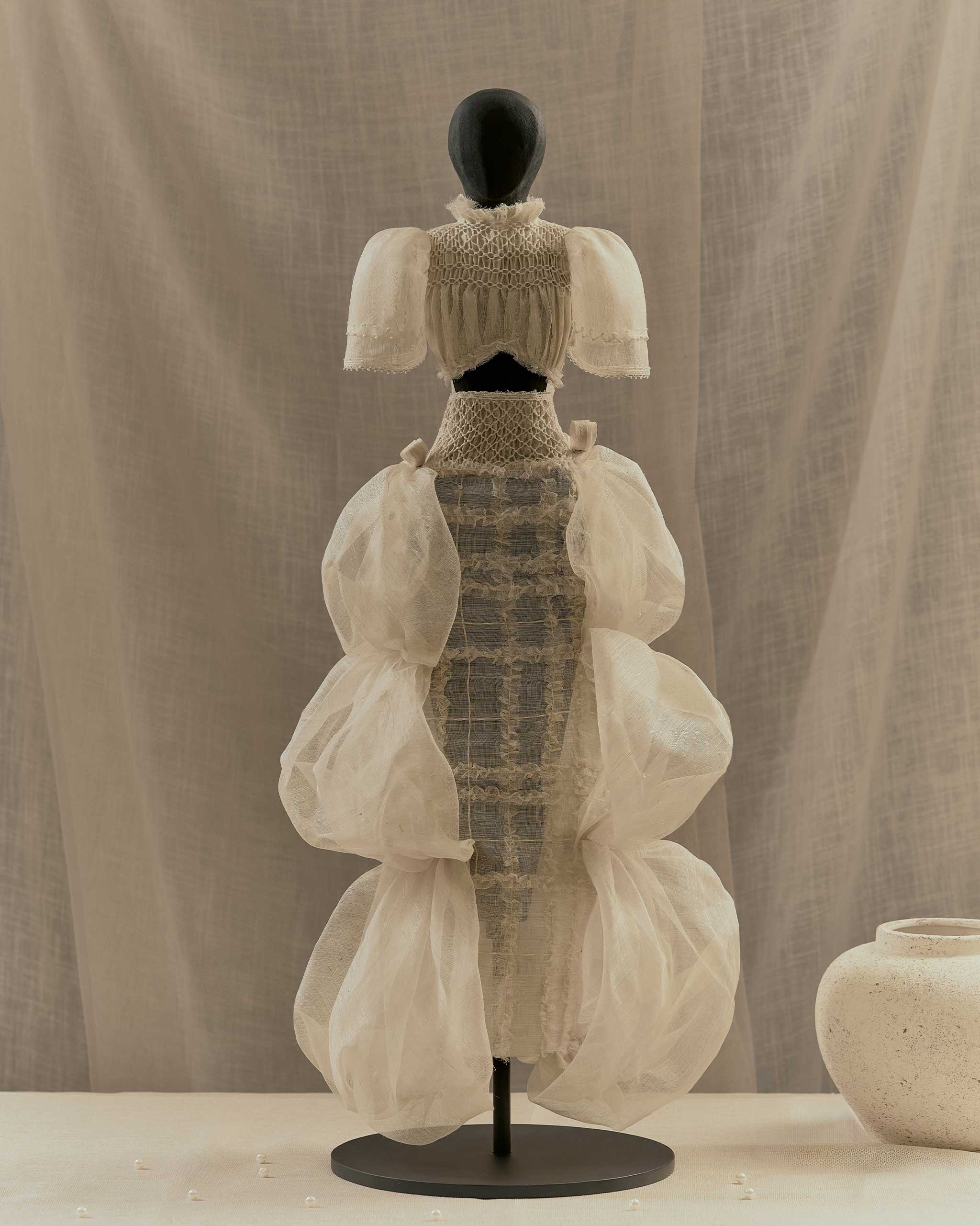 Vania Romoff Puffy Beige Ribbon Two Piece Ensemble inspired by Grandmother Viring