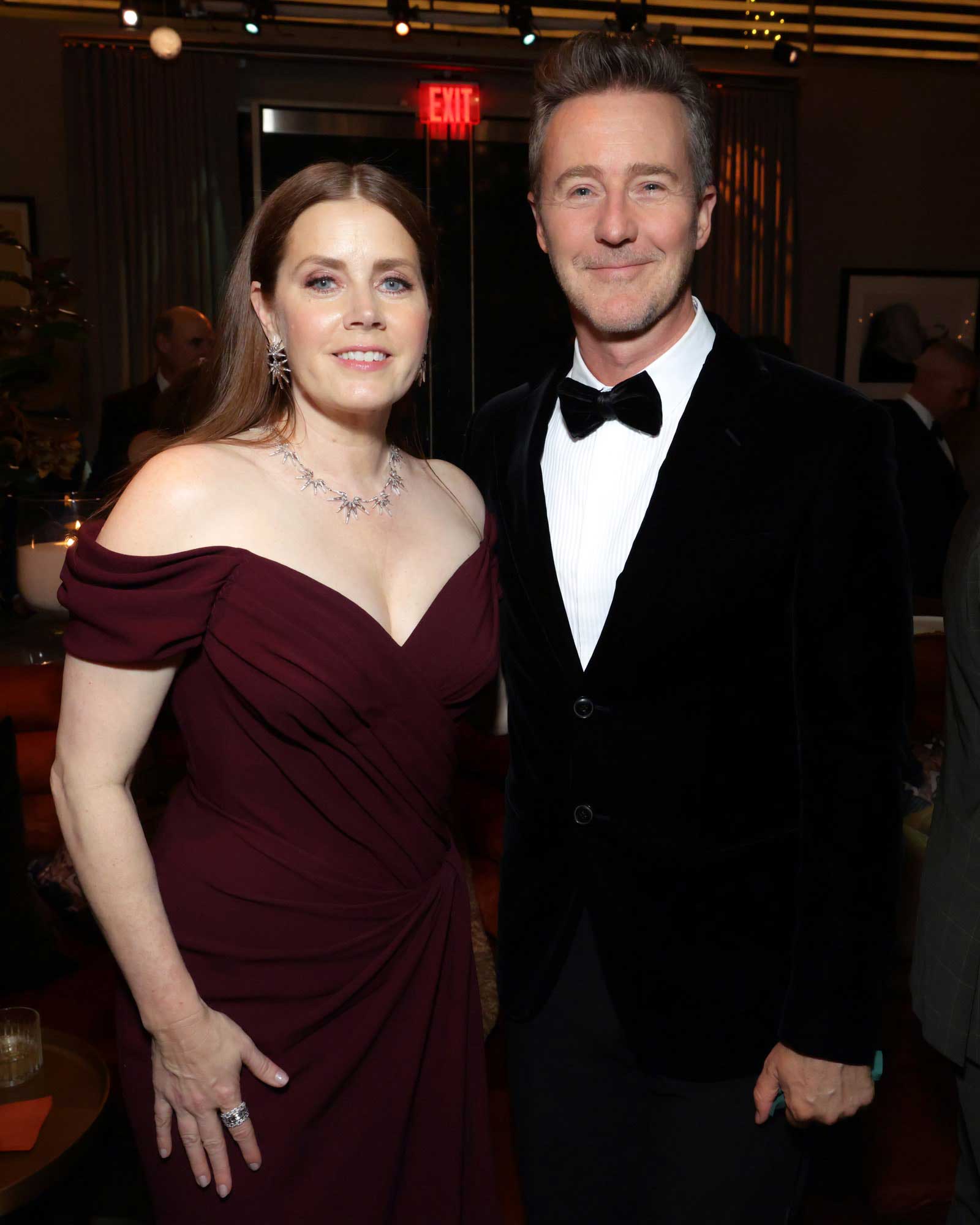 Actors Amy Adams and Edward Norton pose for a photo together.