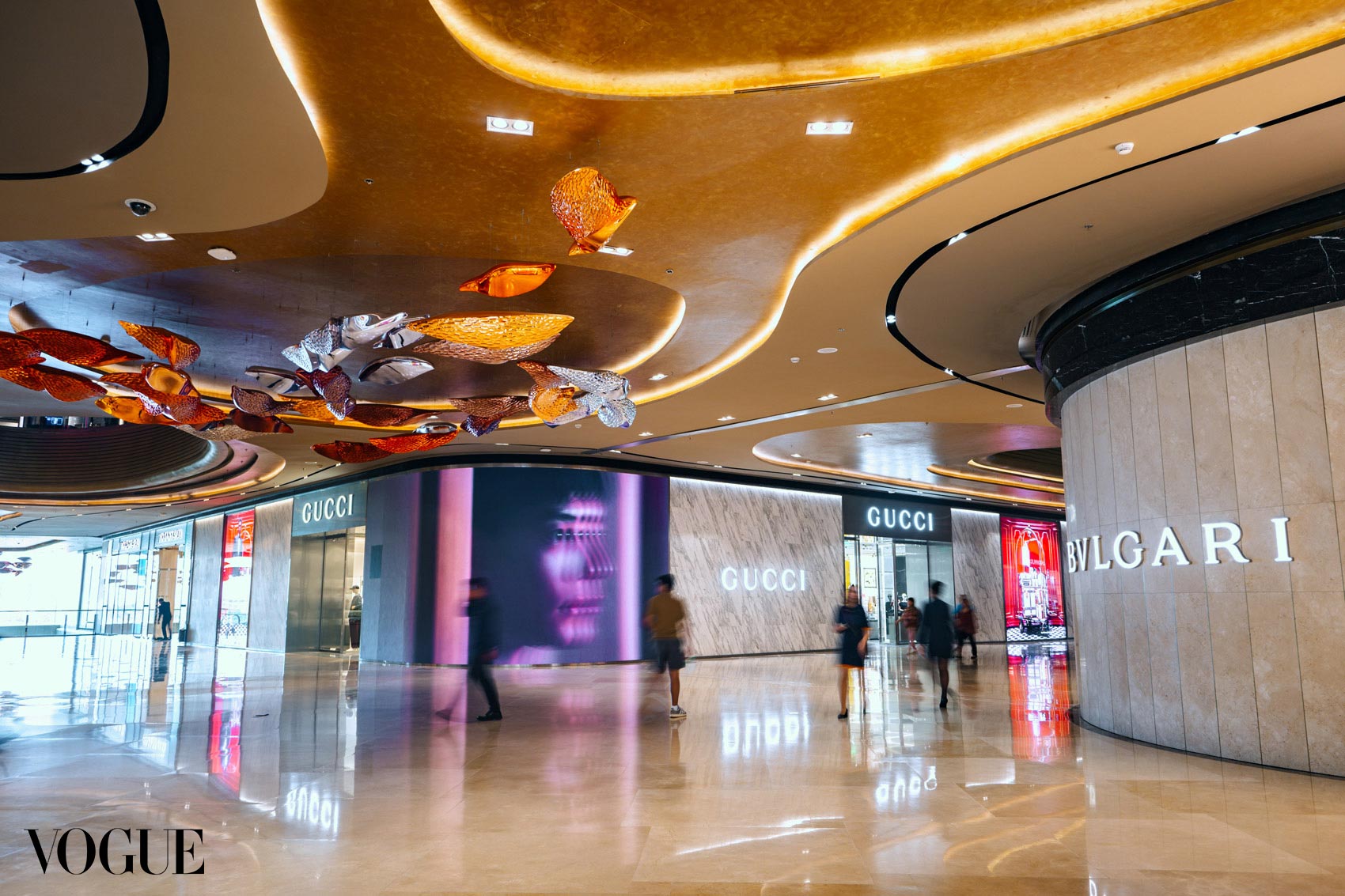 The Mall at NUSTAR featuring Gucci and Bulgari.