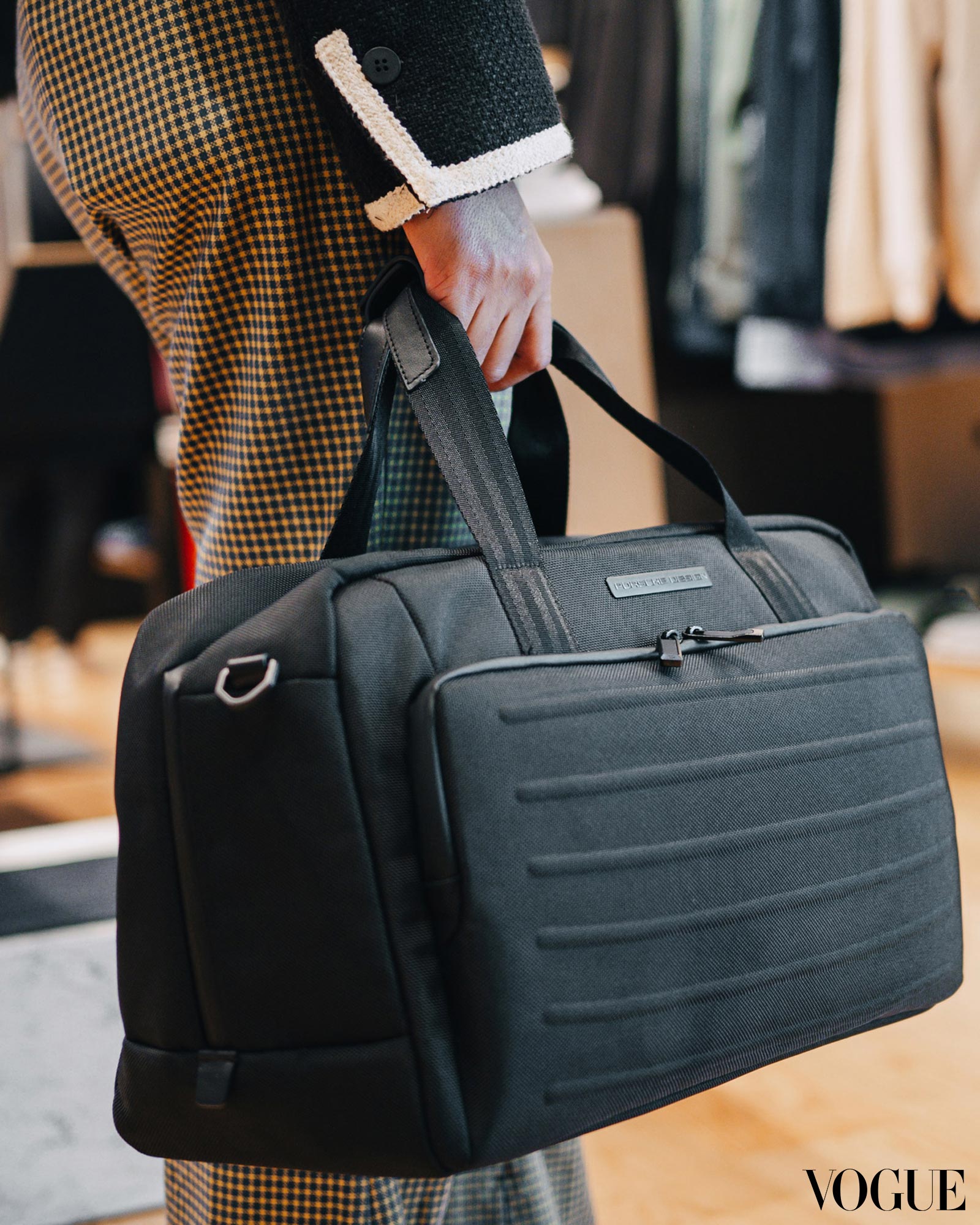 The Porsche Design Weekender Bag in black.