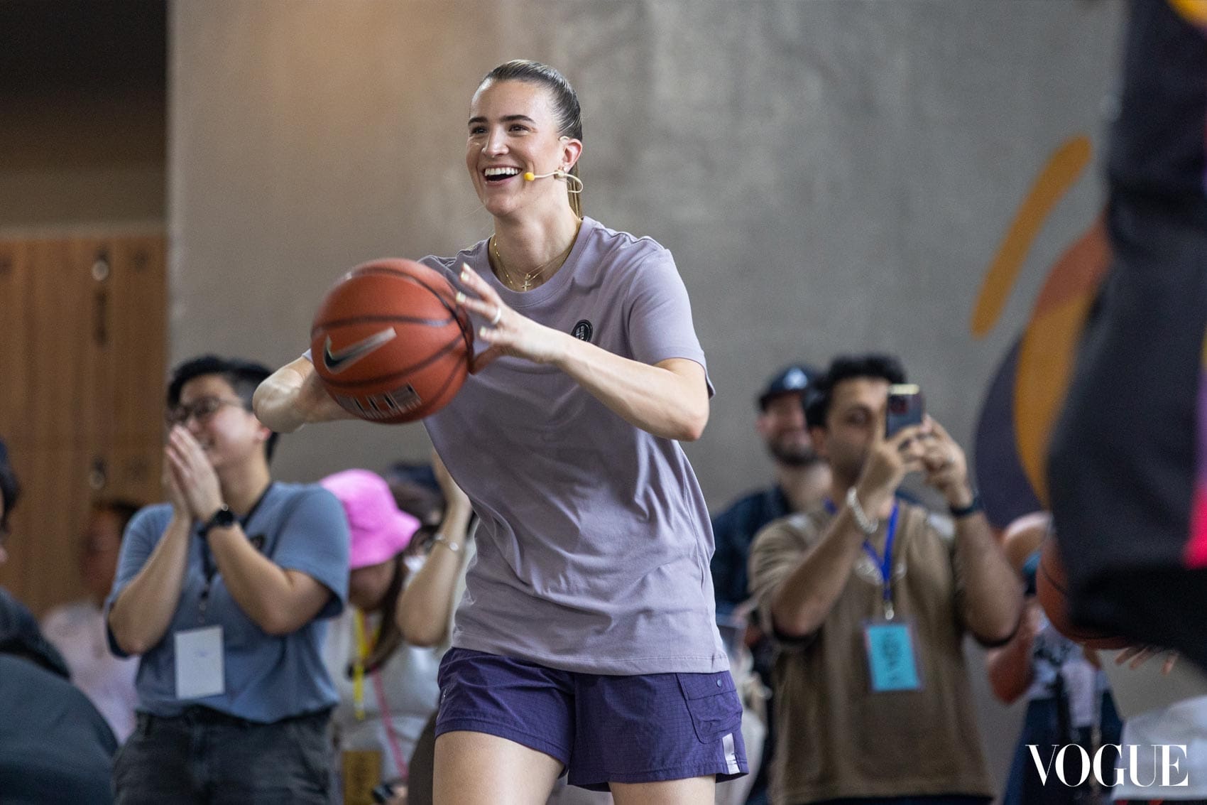 Sabrina Ionescu passing a basktball at the skills training at The Courtyard BGC.