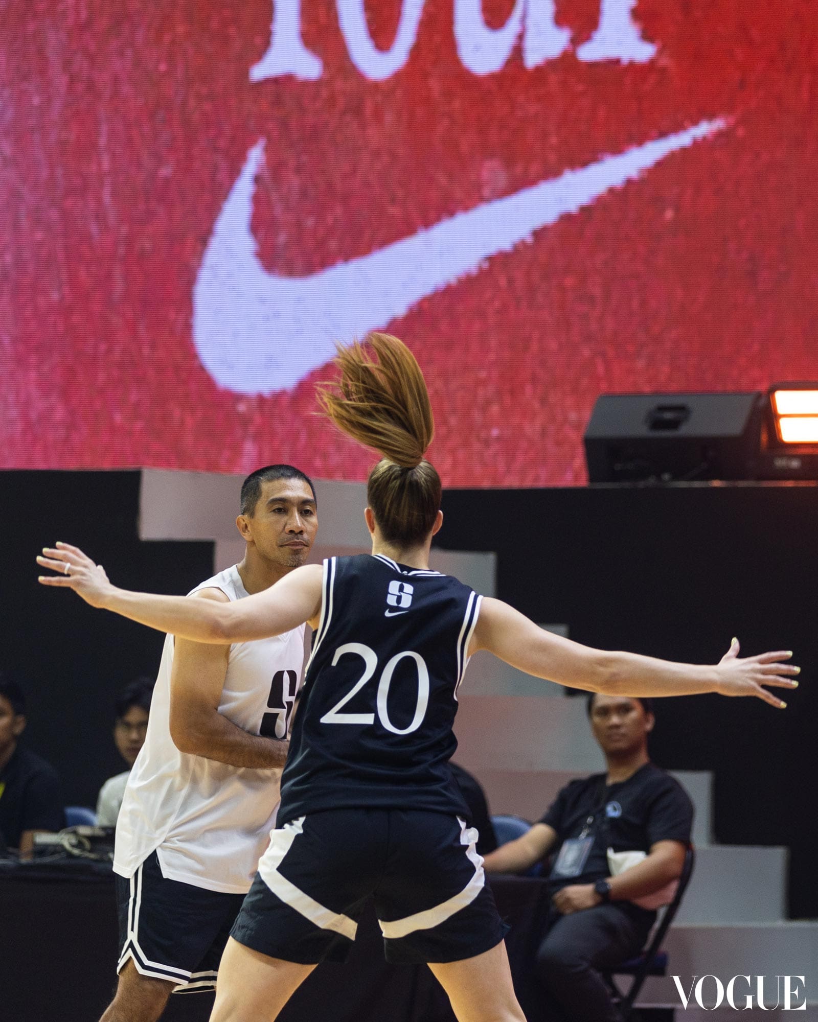 LA Tenorio and Sabrina Ionescu at the 2025 Sabrina Manila Tour basketball showcase at Smart Araneta Coliseum.
