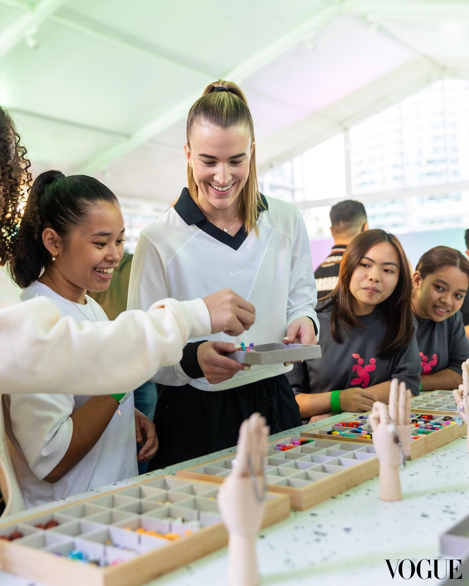 Sabrina Ionescu interacting with young athletes at the Balmori Tent, Rockwell.