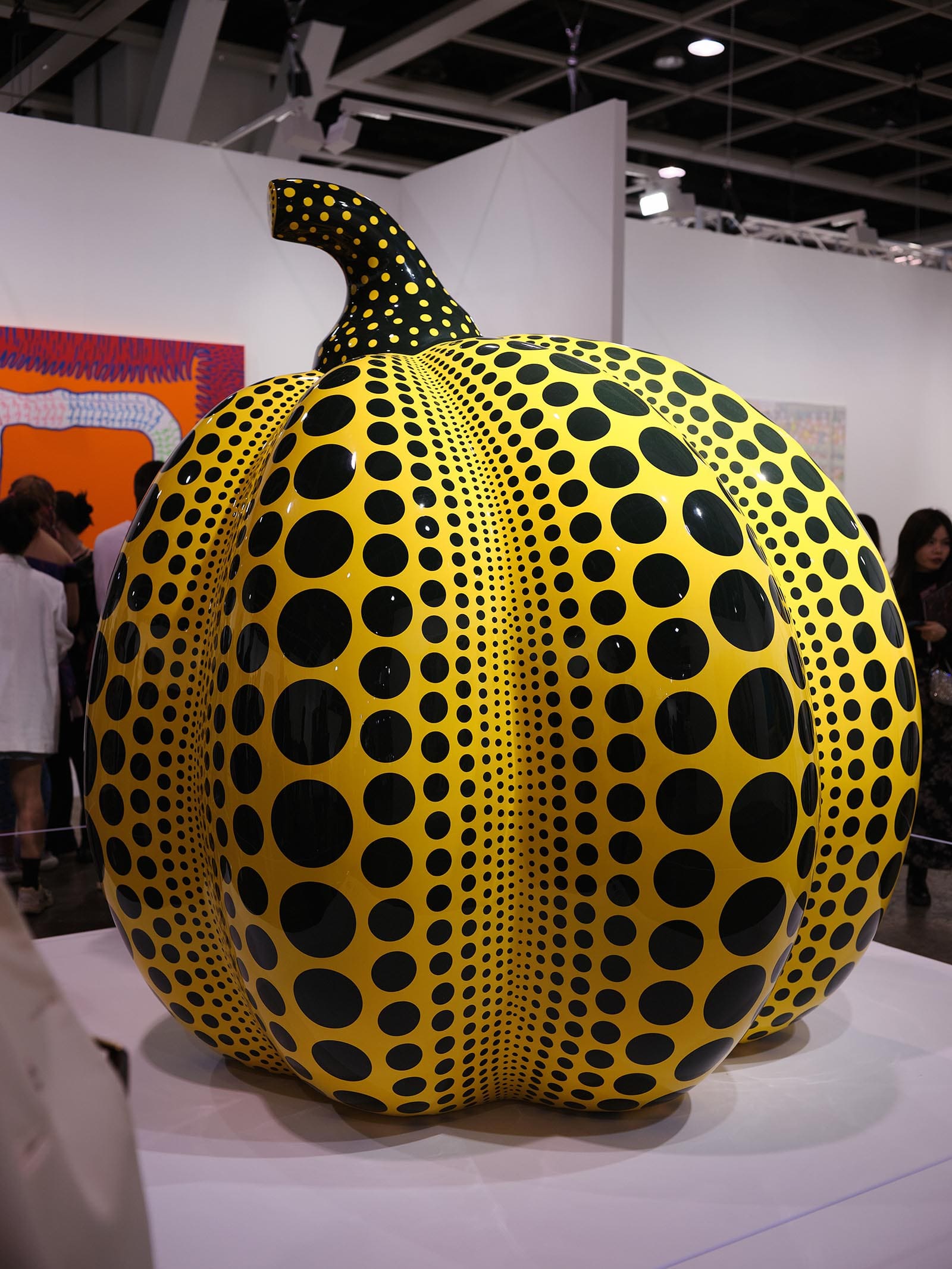 Yayoi Kusama's yellow pumpkin photographed at Art Basel Hongkong.