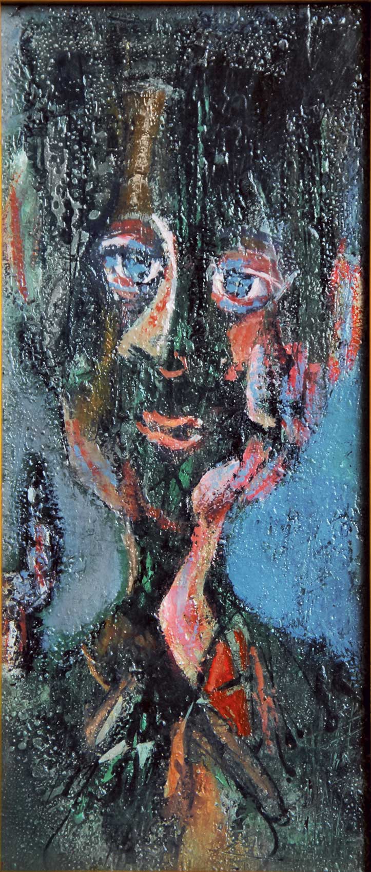 Fernando Zóbel. Portrait of Jim Pfeufer with Clarinet. c. 1953. Oi on wood, 36 × 17cm. Collection of Mario and Mimi Que